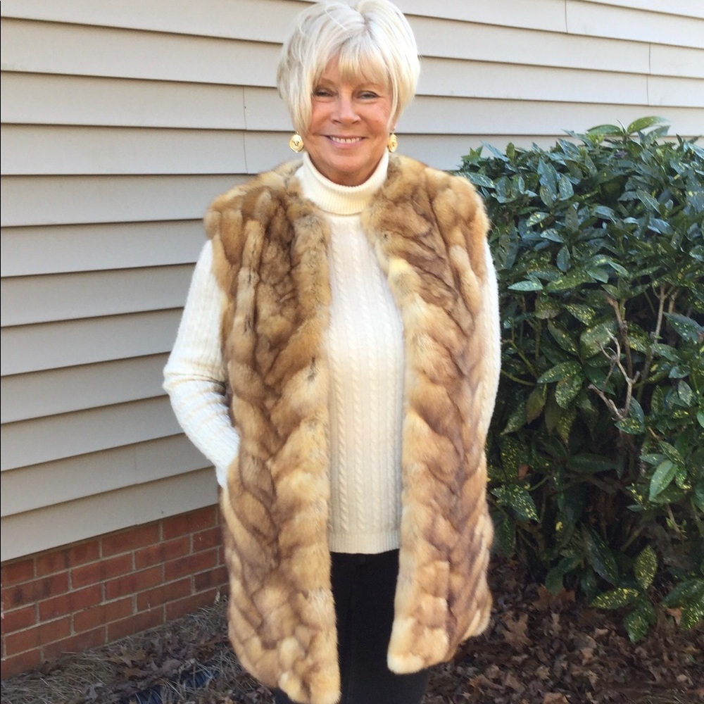 Real Golden Russian Sable Long Fur Vest  M L